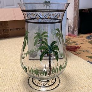 Home Essentials Caribbean Palm Hand Painted Hurricane Lamp/Vase W/og Box